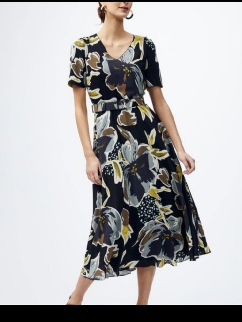 Lafayette 148 New York "Roland" Belted Poppy Floral Silk Dress